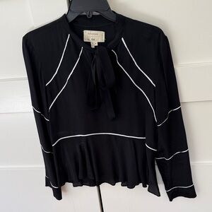 Nicole Miller Black Blouse with White Trim